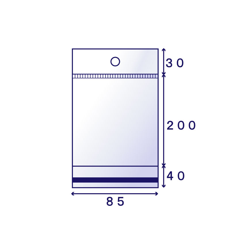 OPP #30 白ヘッダー袋 H-10B (85×200mm) 100枚入り