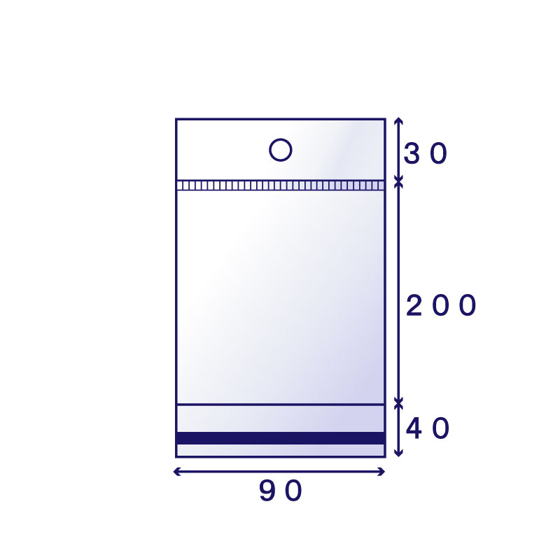 OPP #30 白ヘッダー袋 H-11 (90×200mm) 100枚入り