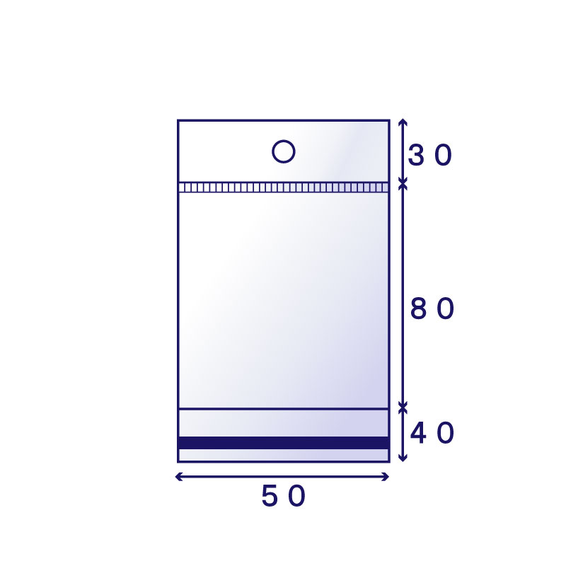 OPP #30 白ヘッダー袋 H-6A (50×80mm) 100枚入り