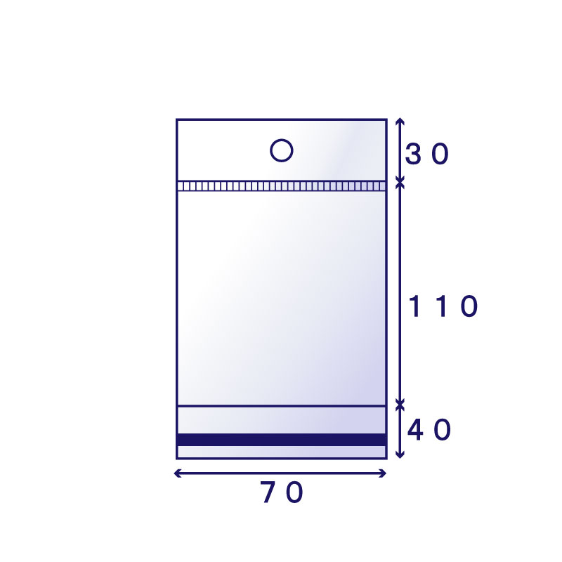 OPP #30 白ヘッダー袋 H-8B (70×110mm) 100枚入り