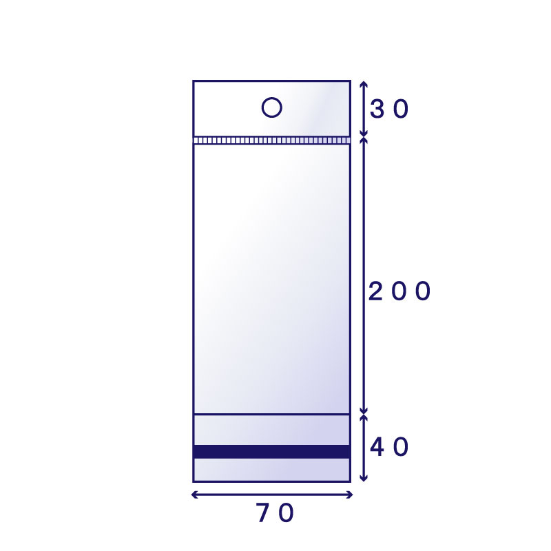 OPP #30 白ヘッダー袋 H-8E (70×200mm) 100枚入り